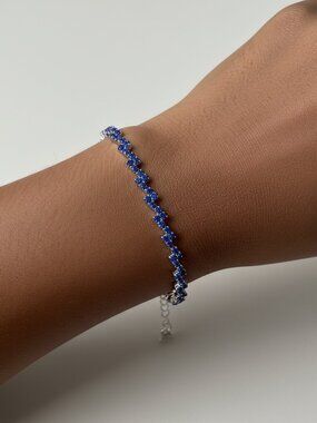 Blue Zig-Zag Tennis Bracelet with Blue Stones